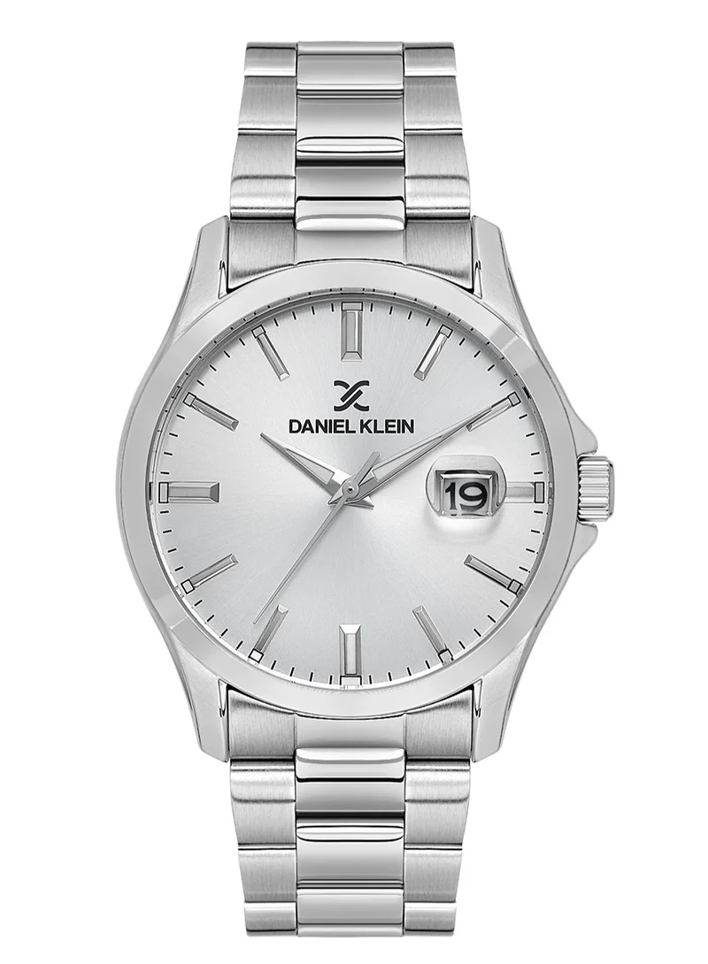 DANIEL KLEIN Men's Stainless Steel Silver Alloy Case Analog Silver Round Sunray Dial Japanese Quartz Premium 50 Meters Water Resistant